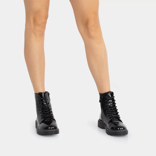 Glossy Black Vegan Military Boot